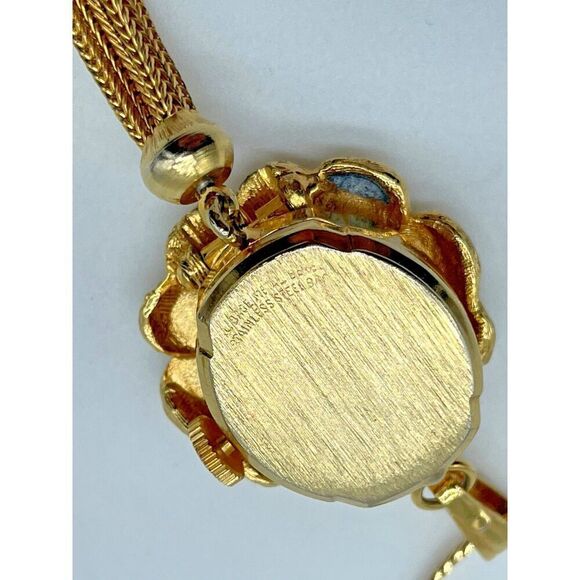 RIVIO 17 Jewels Swiss Flower Pocket Watch Pendant Monet 2.5in Fringe 29in chain main image 5